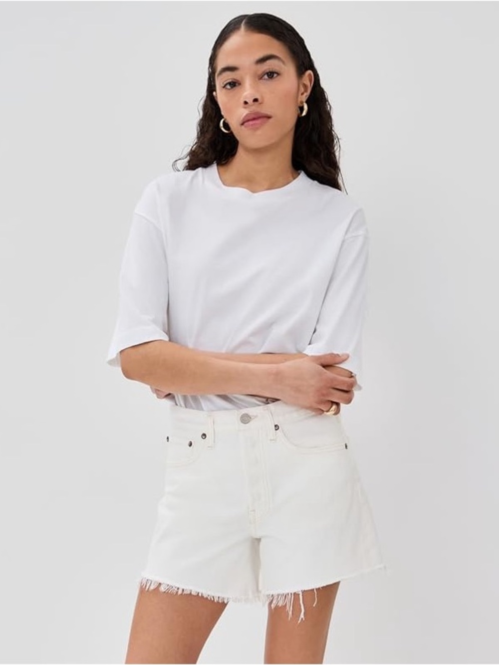 Agolde Parker Long Shorts in White - 25 - Picture 4 of 8
